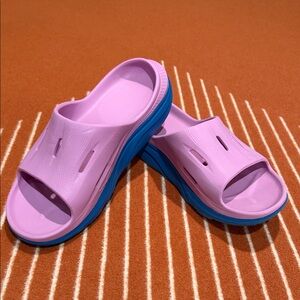 Hoka Pink and Blue Slide Recovery Slides